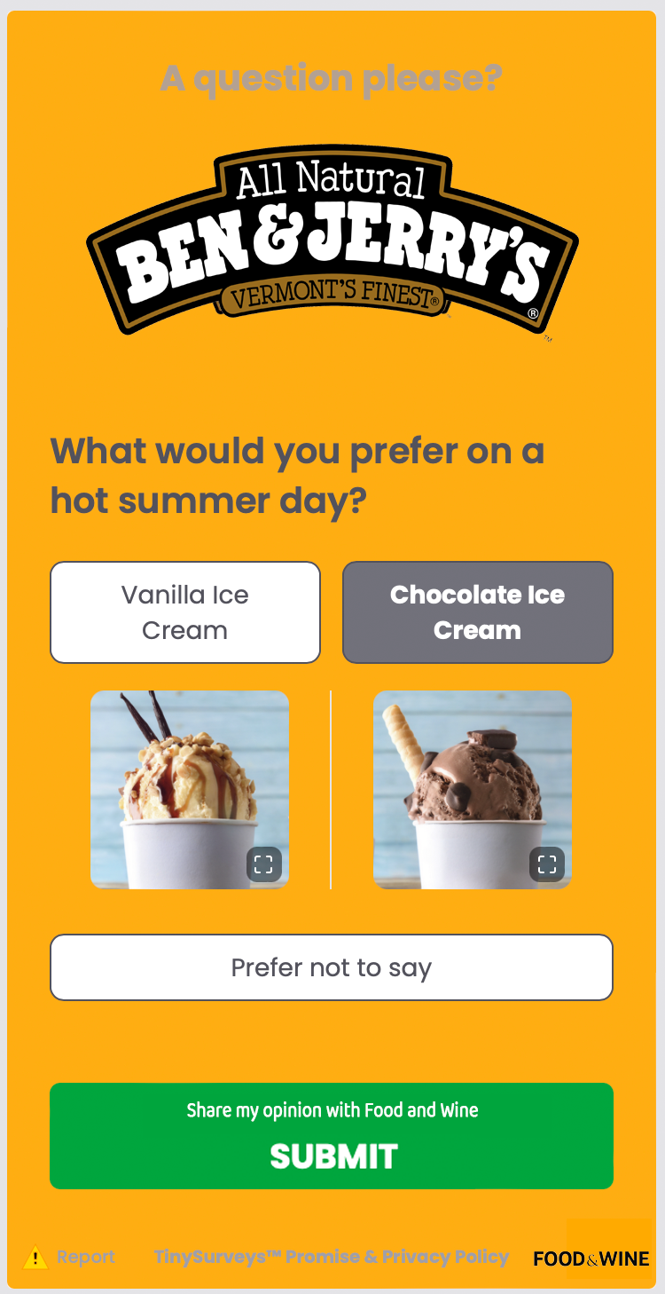 Ben and Jerrys - A/B Testing Survey Example