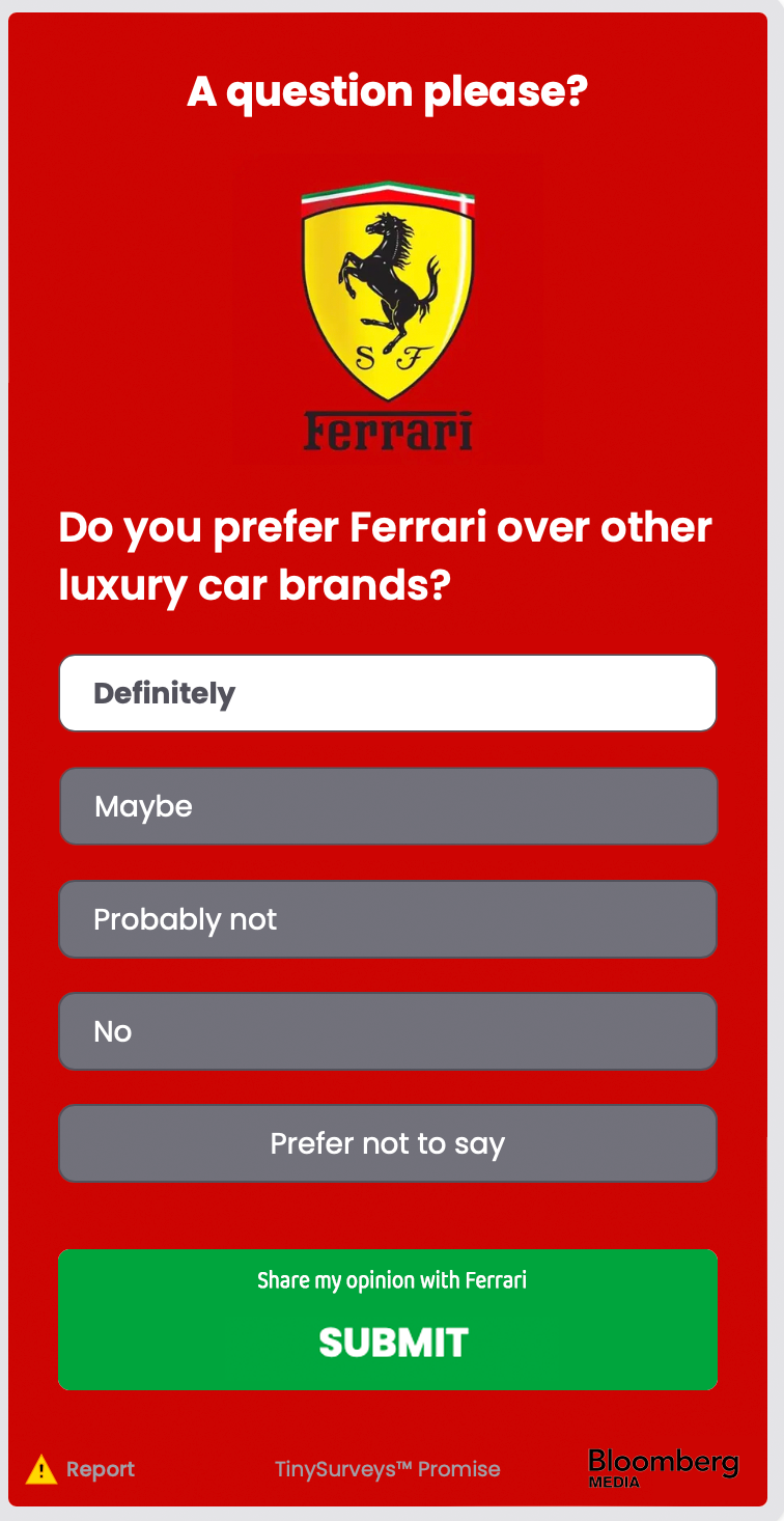Ferrari - One Choice Survey Example