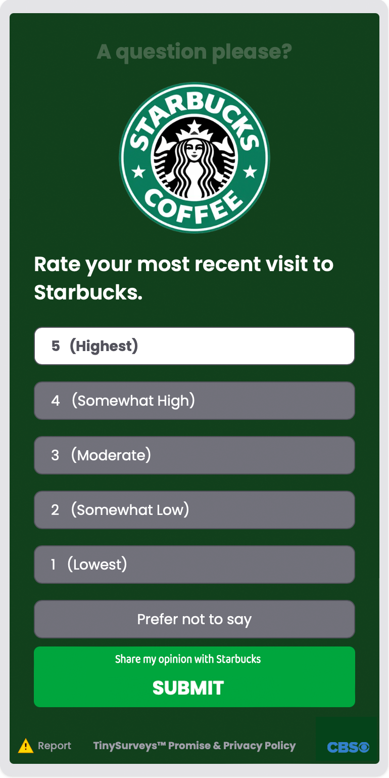 Starbucks - Rating Survey Example